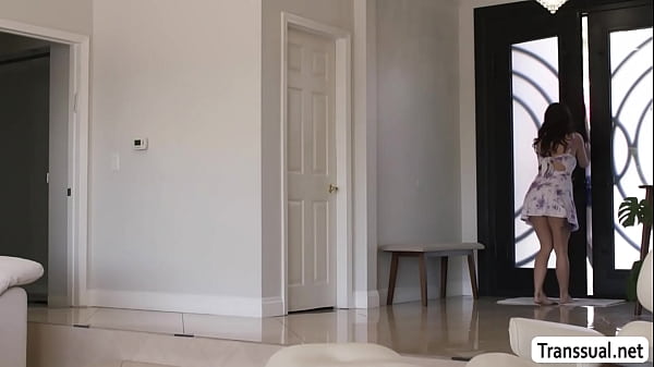 Busty brunette gets wet pussy pounded by hot Tgirl